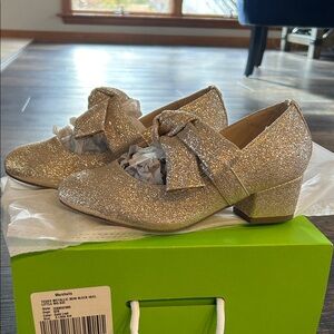 Sam Edelman Kids Gold Glitter Teddy metallic bow block heel Dress Shoes